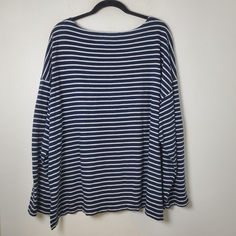 GAP Navy & White Stripe Boatneck Oversize Tunic Cotton Top Long Sleeve Shirt XXL - Picture 2 of 12